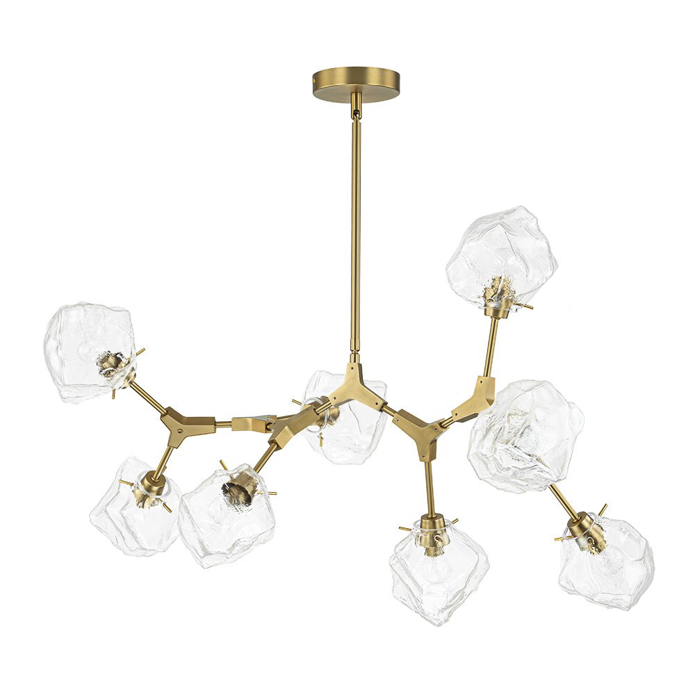 Brass 8-Light Organic Branch Frozen Glass Ice Style Chandelier