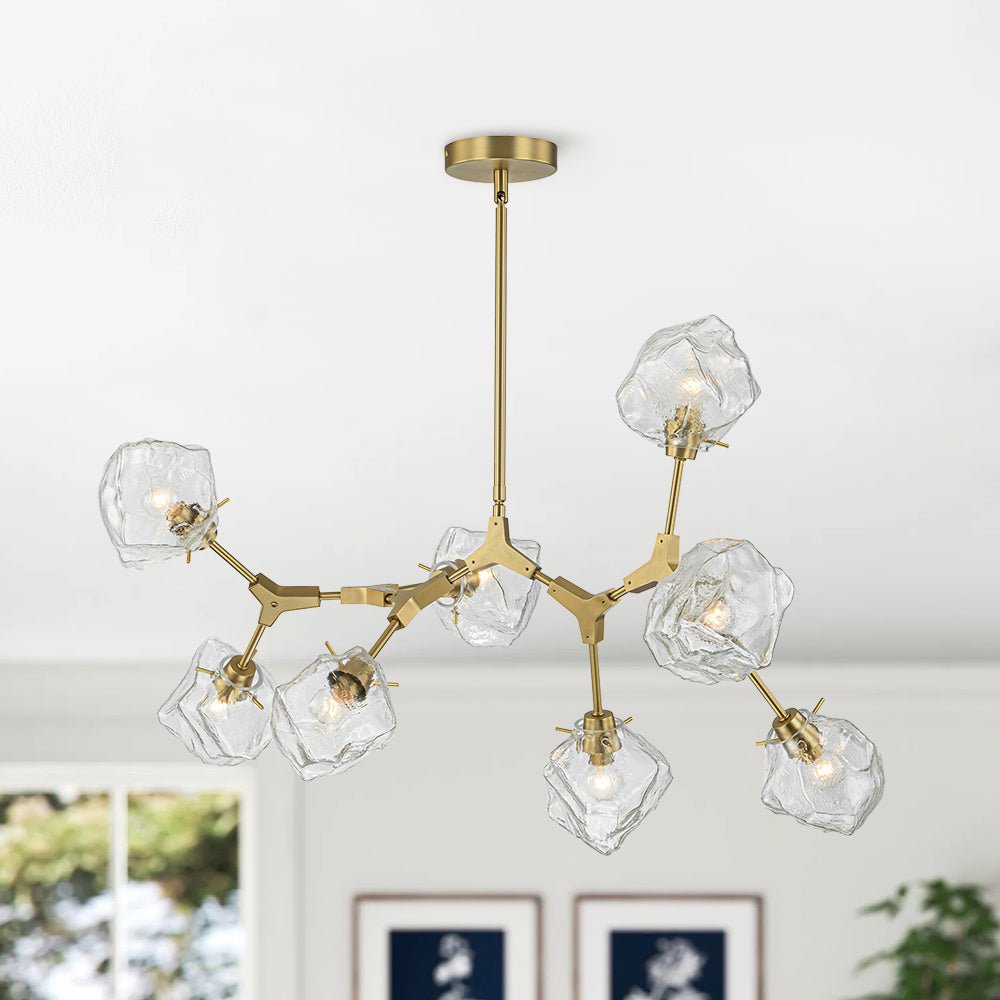 Brass 8-Light Organic Branch Frozen Glass Ice Style Chandelier