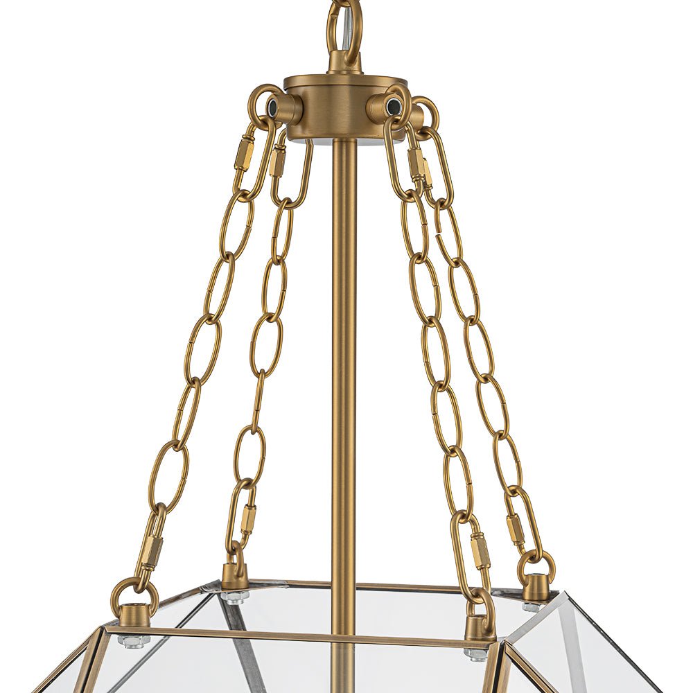 Brass Clear Glass Geometric Cube Lantern Pendant Light