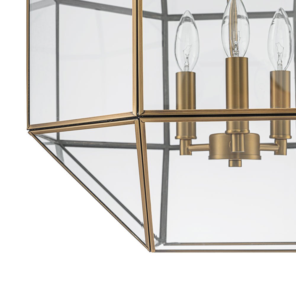 Brass Clear Glass Geometric Cube Lantern Pendant Light