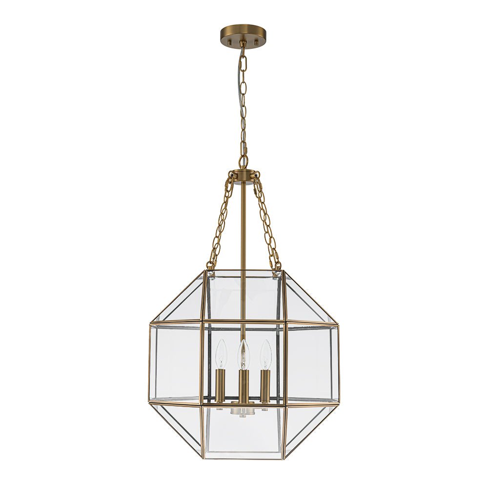 Brass Clear Glass Geometric Cube Lantern Pendant Light