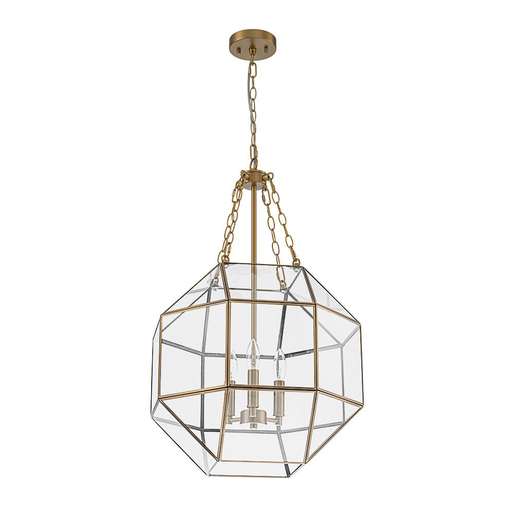 Brass Clear Glass Geometric Cube Lantern Pendant Light