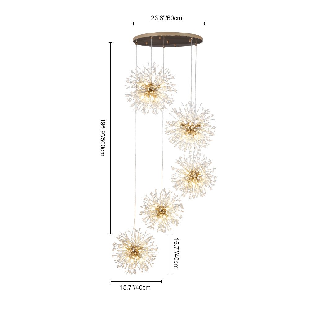 Brass Cluster Firework Dandelion Pendant Chandelier
