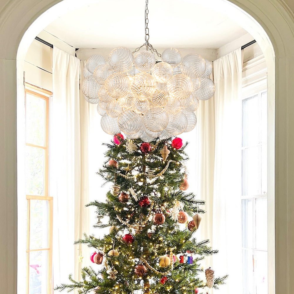 Brass Cluster Ribbed Glass Globe Bubble Chandelier