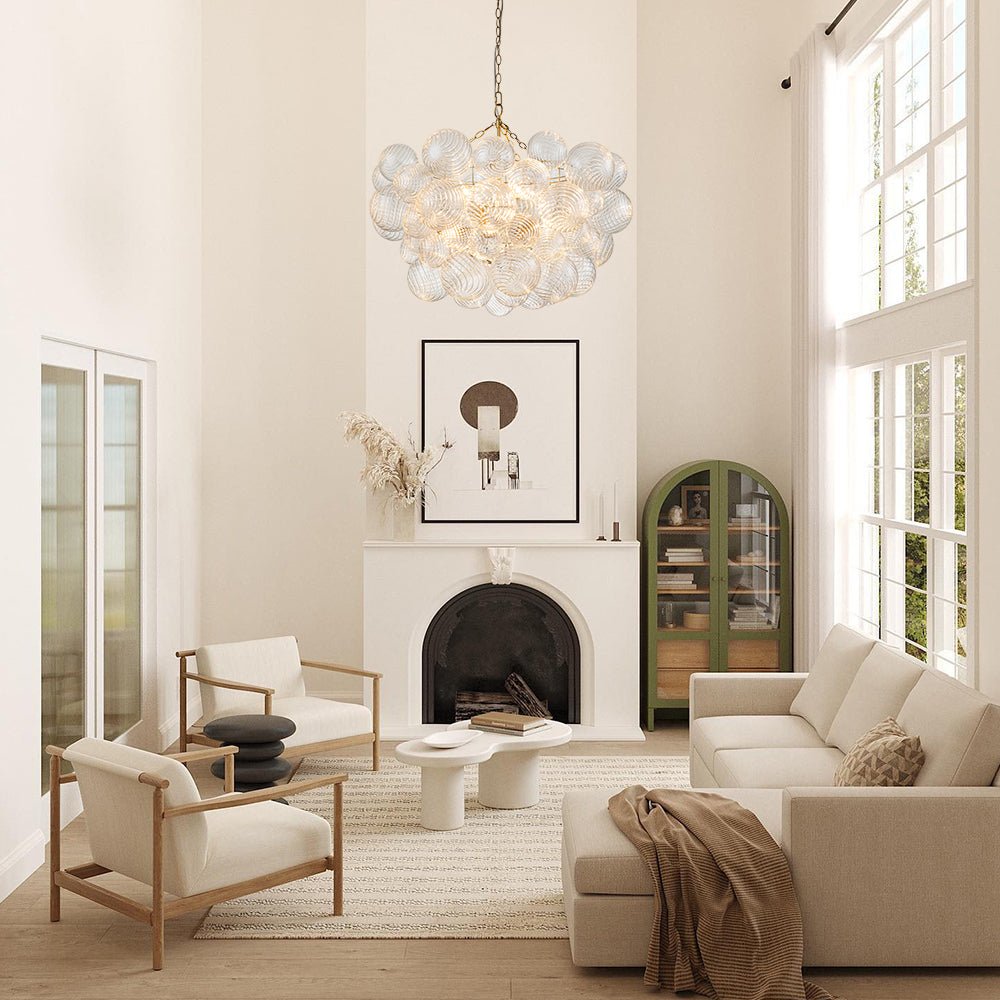 Brass Cluster Ribbed Glass Globe Bubble Chandelier
