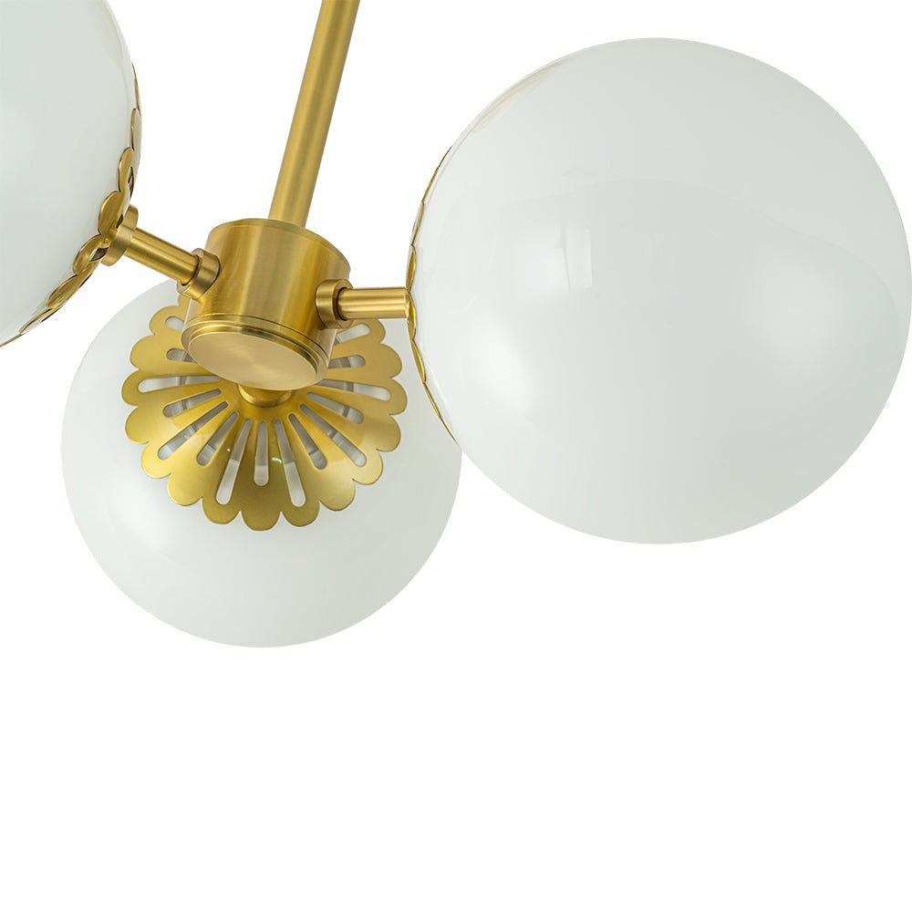 Brass Daisy 3-Light Opal Glass Globe Semi Flush Light