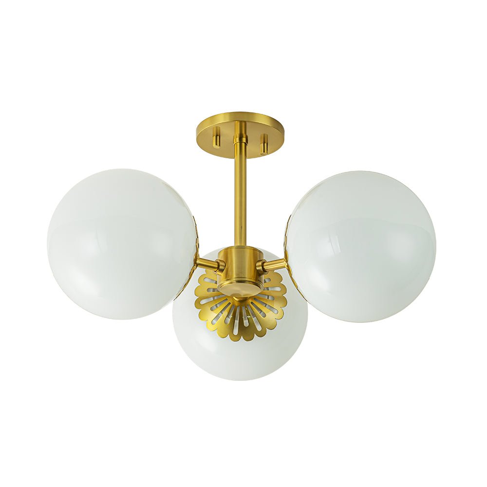 Brass Daisy 3-Light Opal Glass Globe Semi Flush Light