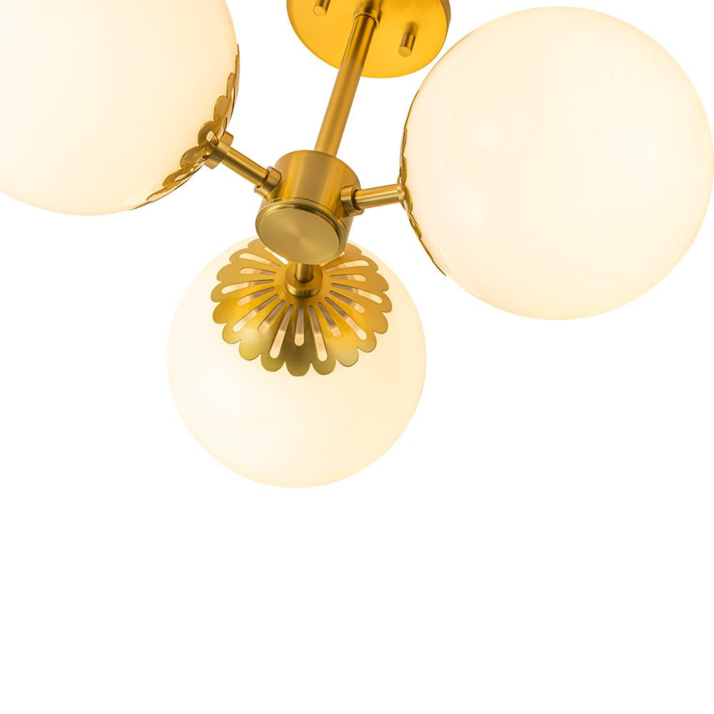 Brass Daisy 3-Light Opal Glass Globe Semi Flush Light