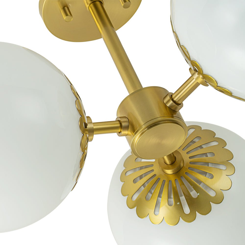 Brass Daisy 3-Light Opal Glass Globe Semi Flush Light