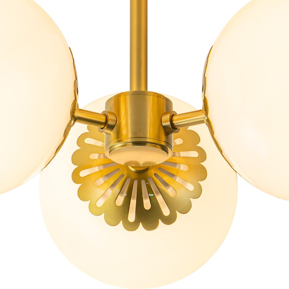 Brass Daisy 3-Light Opal Glass Globe Semi Flush Light