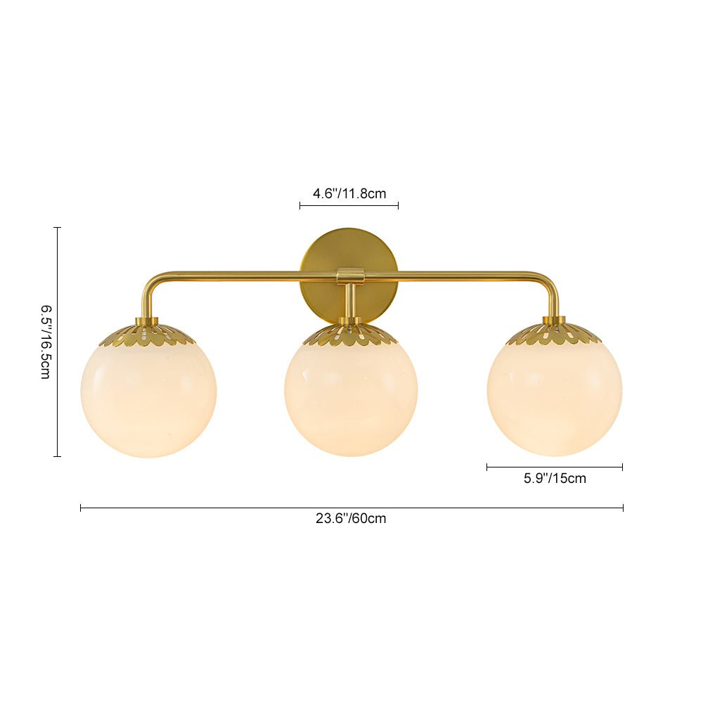 Brass Daisy 3-Light Opal Glass Globe Vanity Light