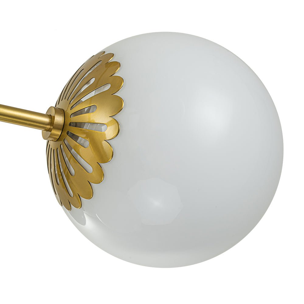 Brass Daisy Tiered Opal Glass Globe Sputnik Chandelier