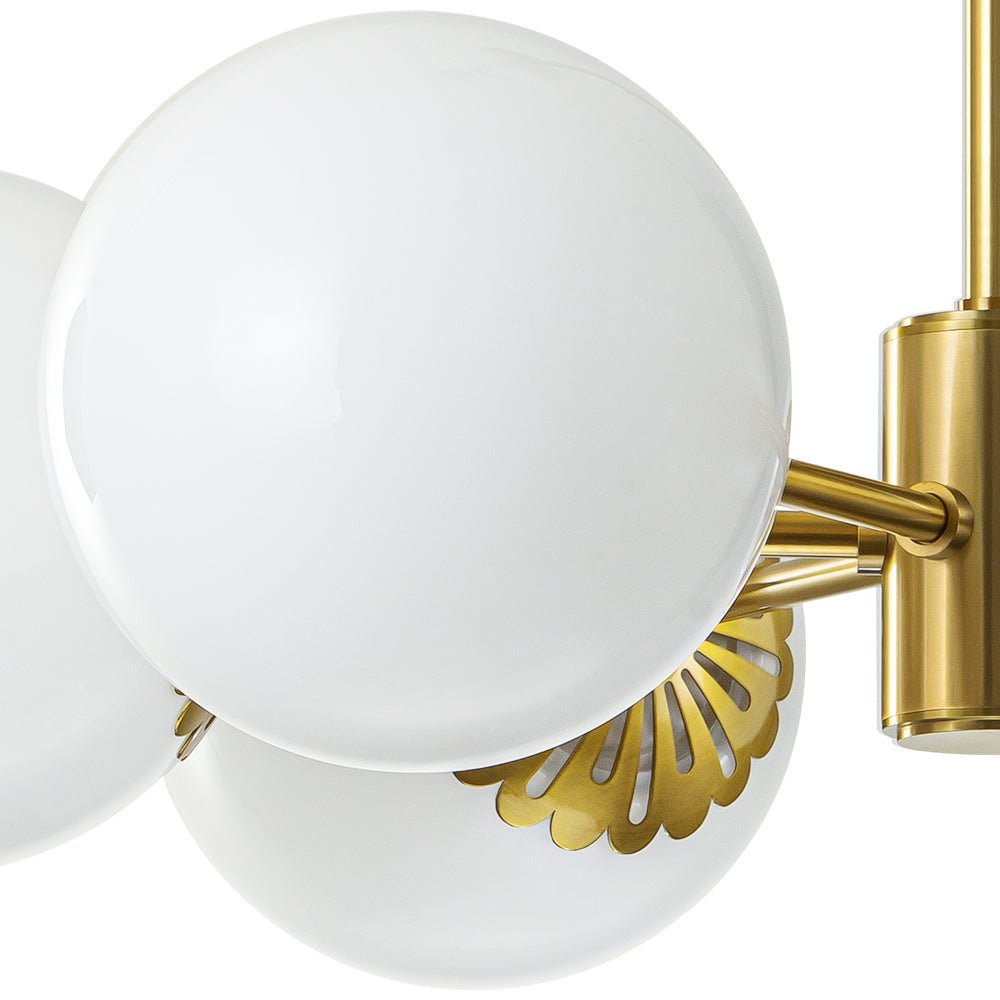 Brass Daisy Tiered Opal Glass Globe Sputnik Chandelier