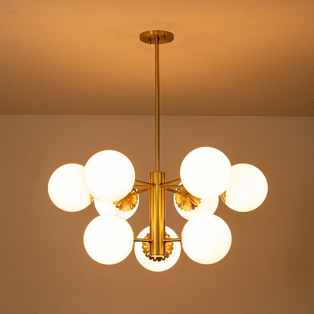 Brass Daisy Tiered Opal Glass Globe Sputnik Chandelier