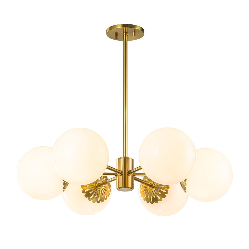 Brass Daisy Tiered Opal Glass Globe Sputnik Chandelier