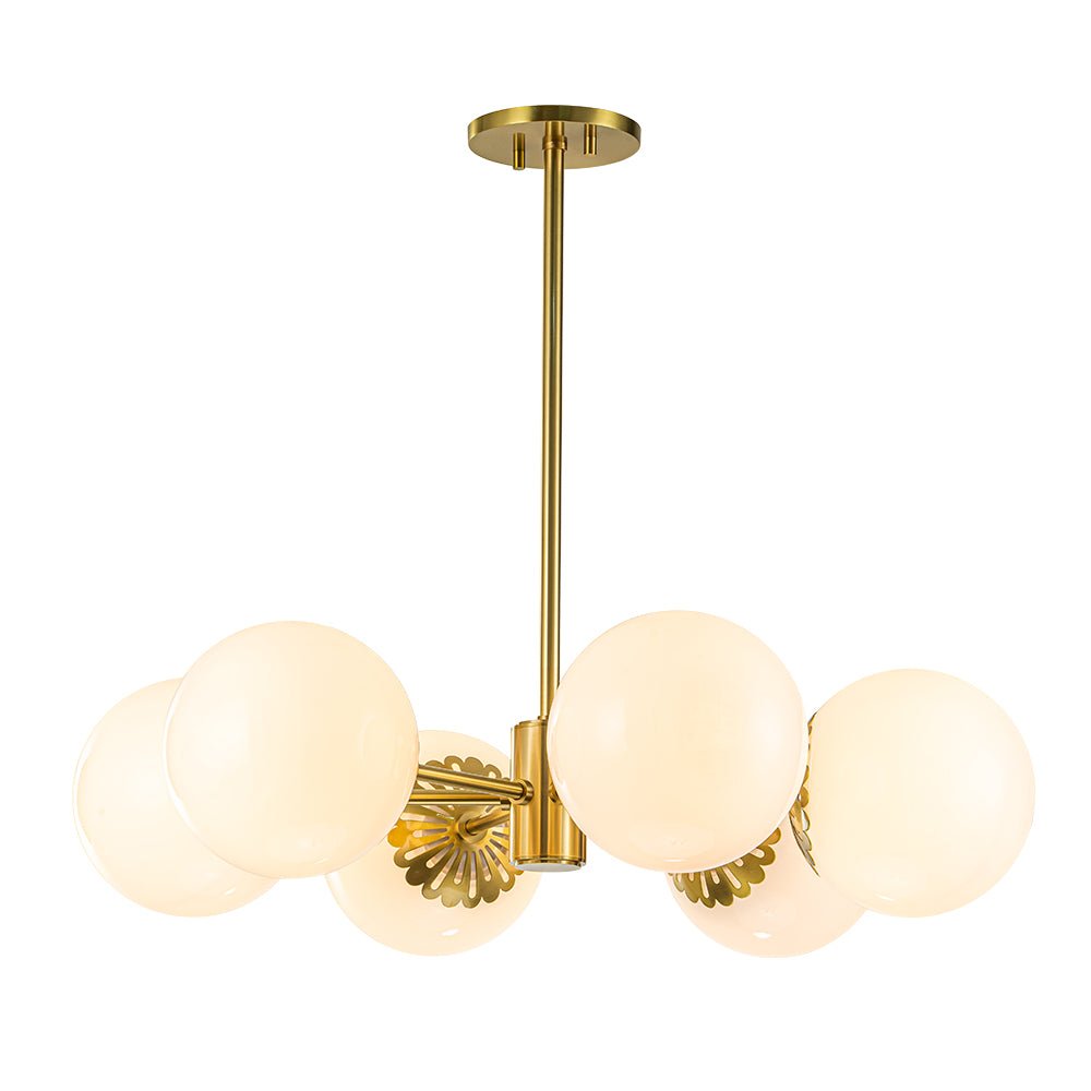 Brass Daisy Tiered Opal Glass Globe Sputnik Chandelier