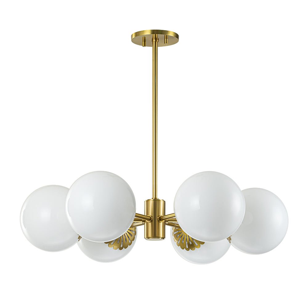 Brass Daisy Tiered Opal Glass Globe Sputnik Chandelier