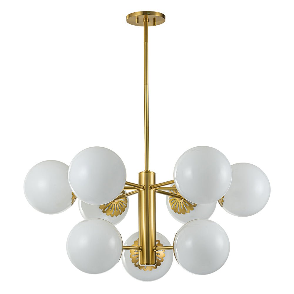 Brass Daisy Tiered Opal Glass Globe Sputnik Chandelier