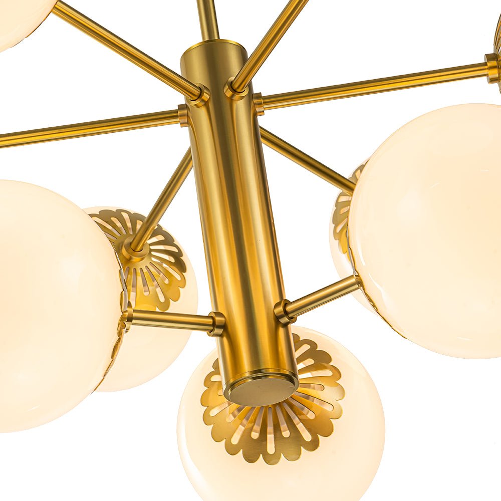 Brass Daisy Tiered Opal Glass Globe Sputnik Chandelier