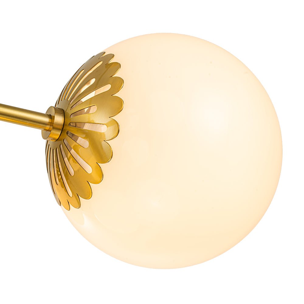 Brass Daisy Tiered Opal Glass Globe Sputnik Chandelier