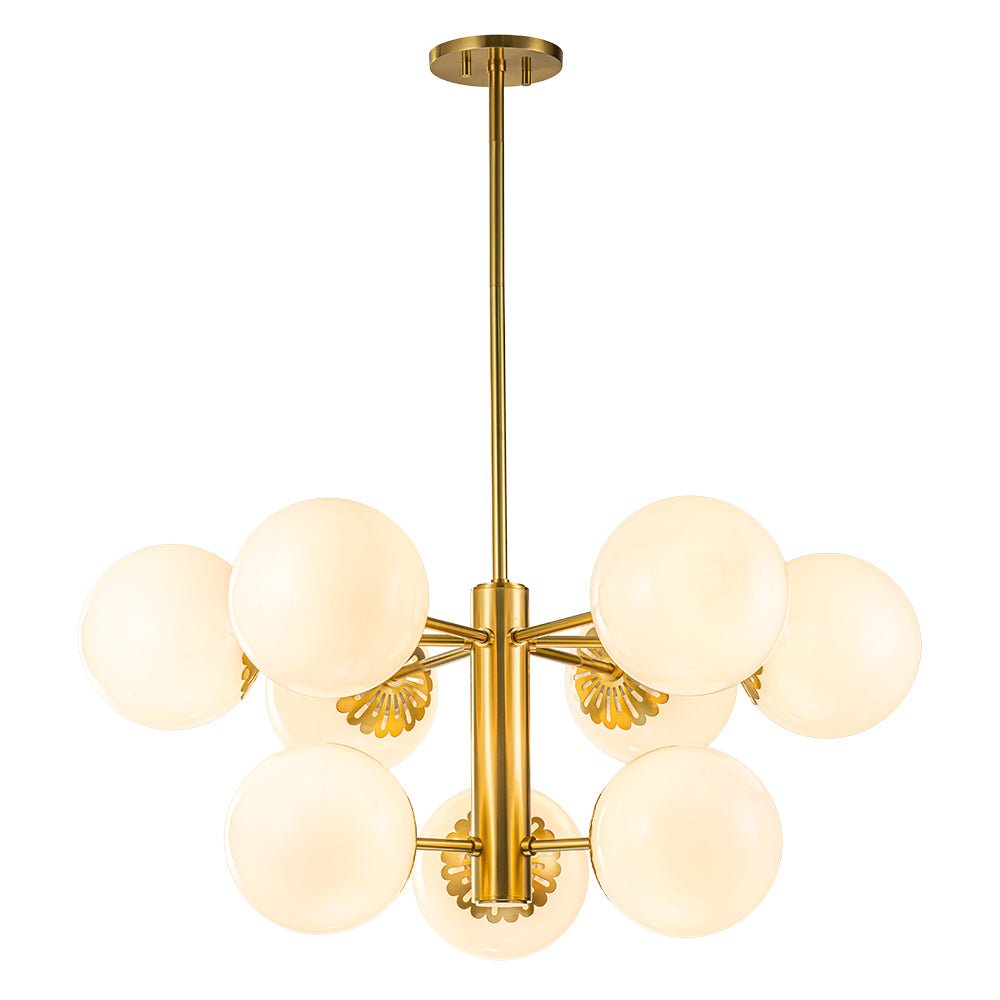 Brass Daisy Tiered Opal Glass Globe Sputnik Chandelier