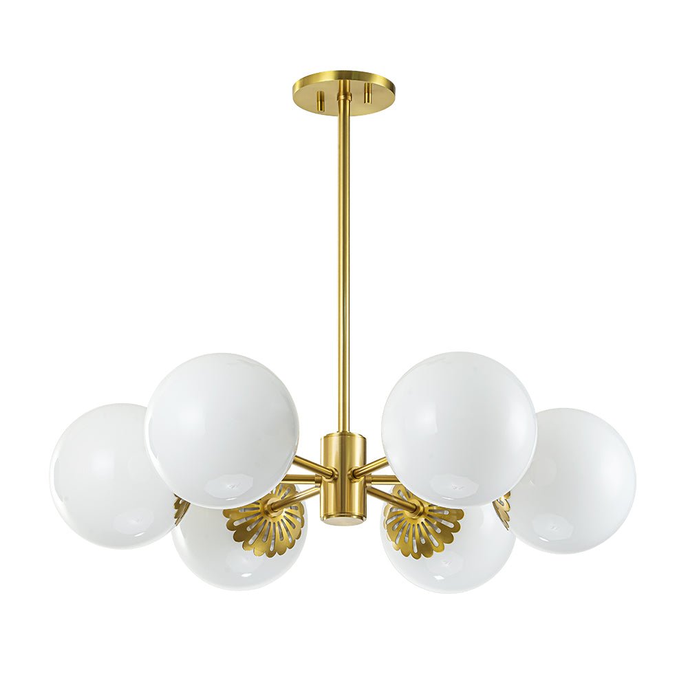 Brass Daisy Tiered Opal Glass Globe Sputnik Chandelier
