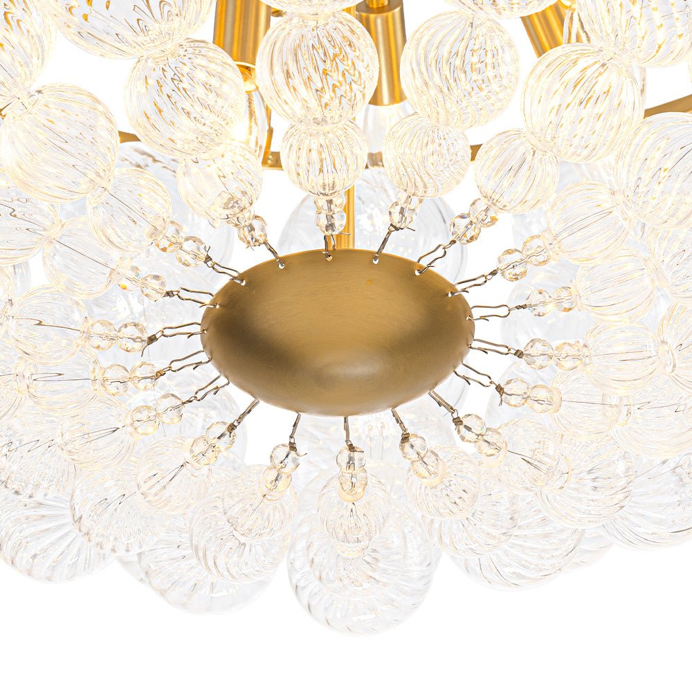 Brass Draped Ribbed Glass Bubble Round Pendant Chandelier