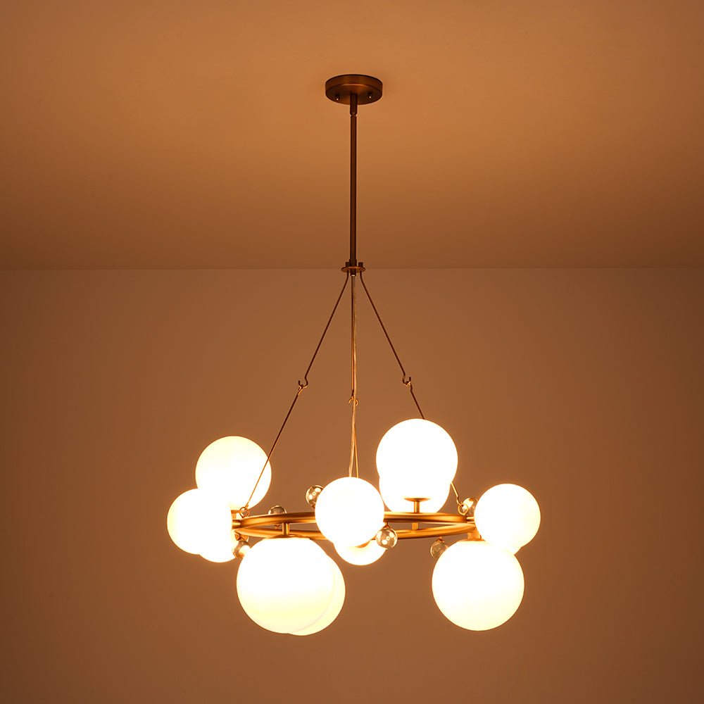 Brass Halo Shine Opal Glass Bubble Ring Chandelier