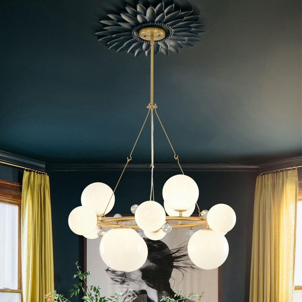 Brass Halo Shine Opal Glass Bubble Ring Chandelier