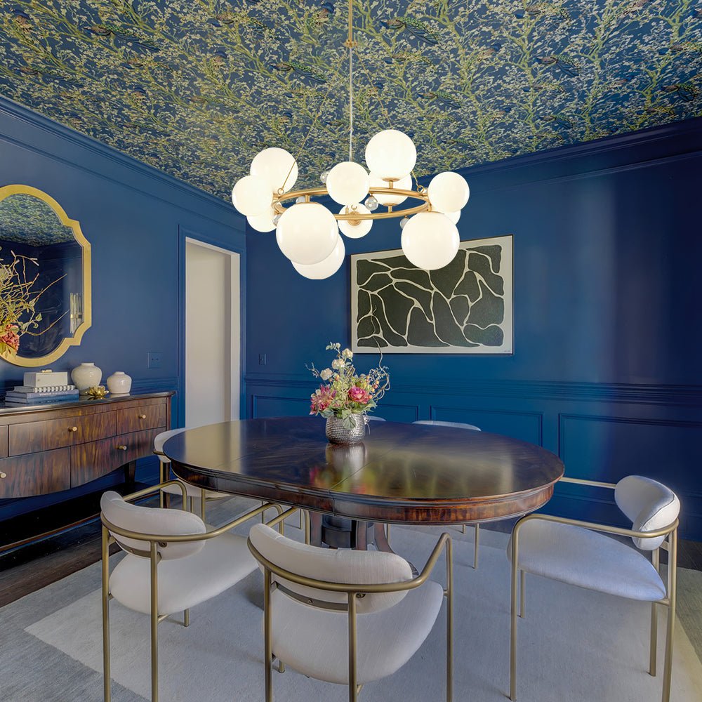 Brass Halo Shine Opal Glass Bubble Ring Chandelier