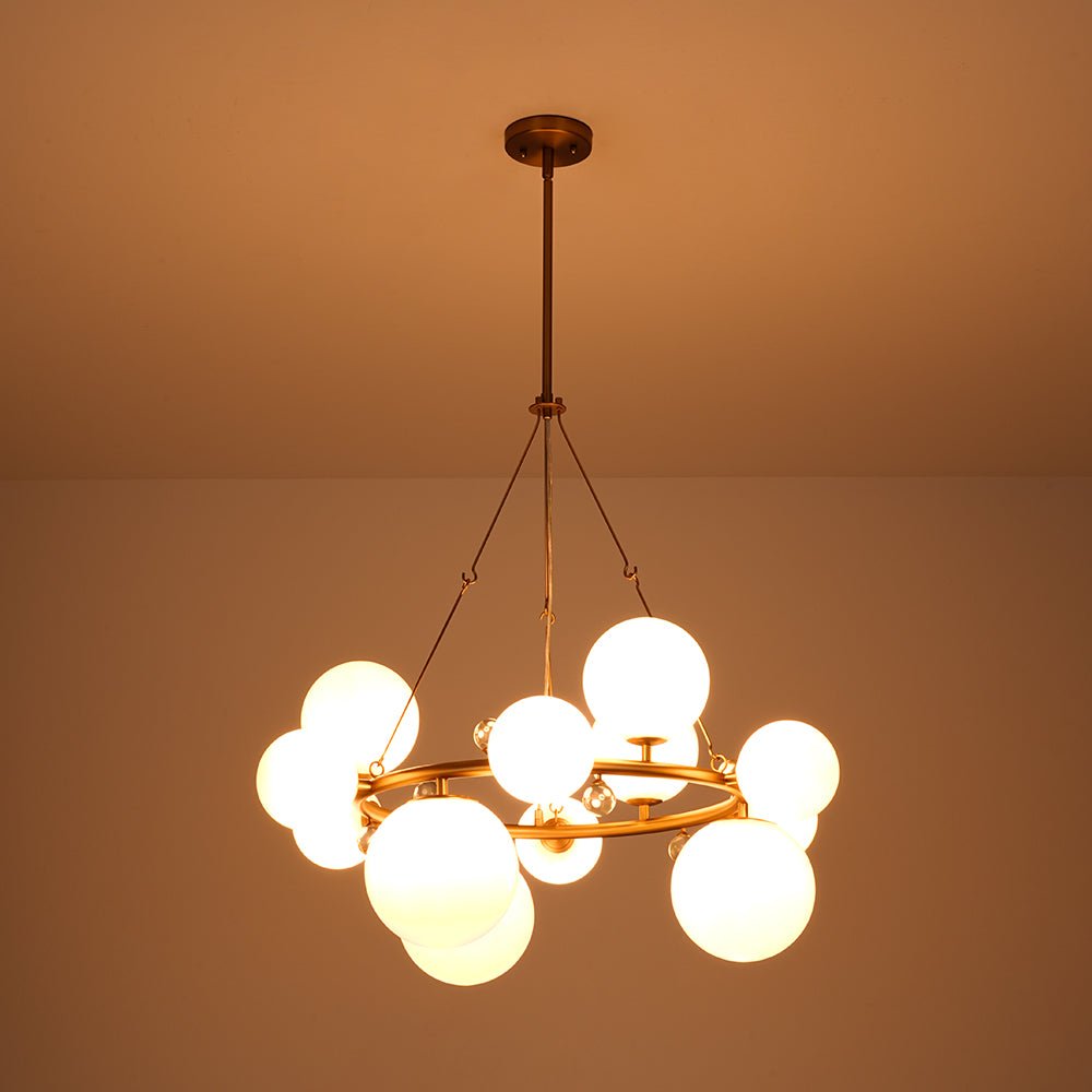 Brass Halo Shine Opal Glass Bubble Ring Chandelier