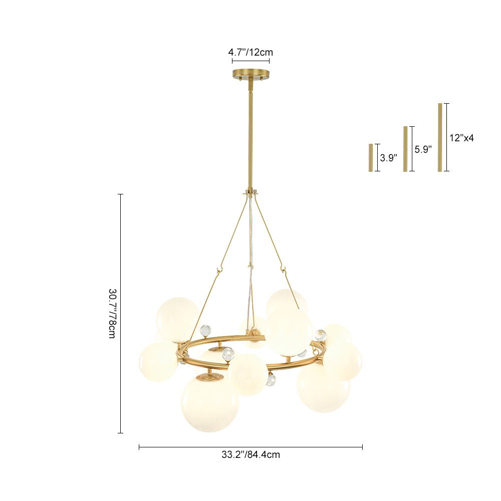 Brass Halo Shine Opal Glass Bubble Ring Chandelier