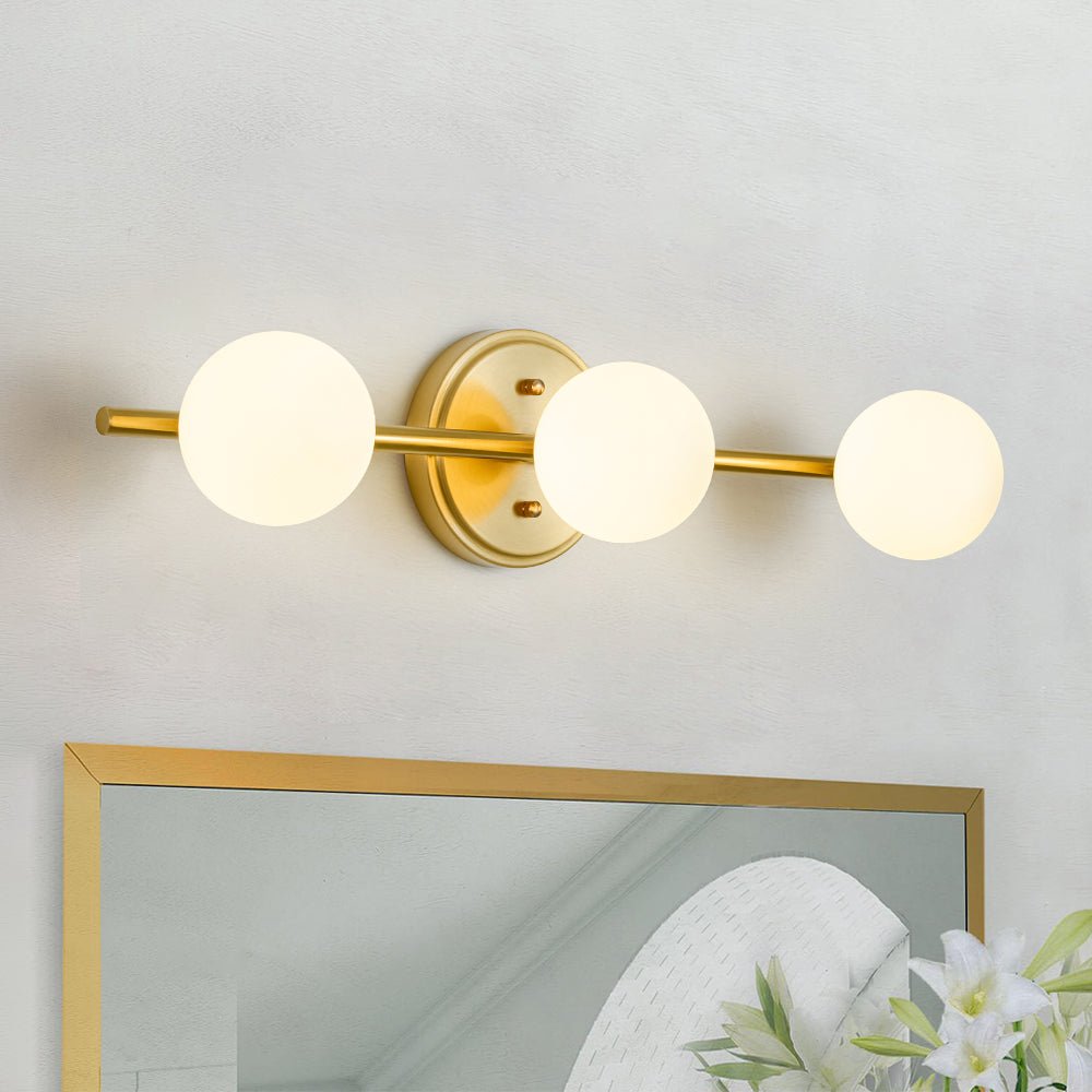 Brass Linear Opal Glass Globe Semi Flush Mount Vanity Light