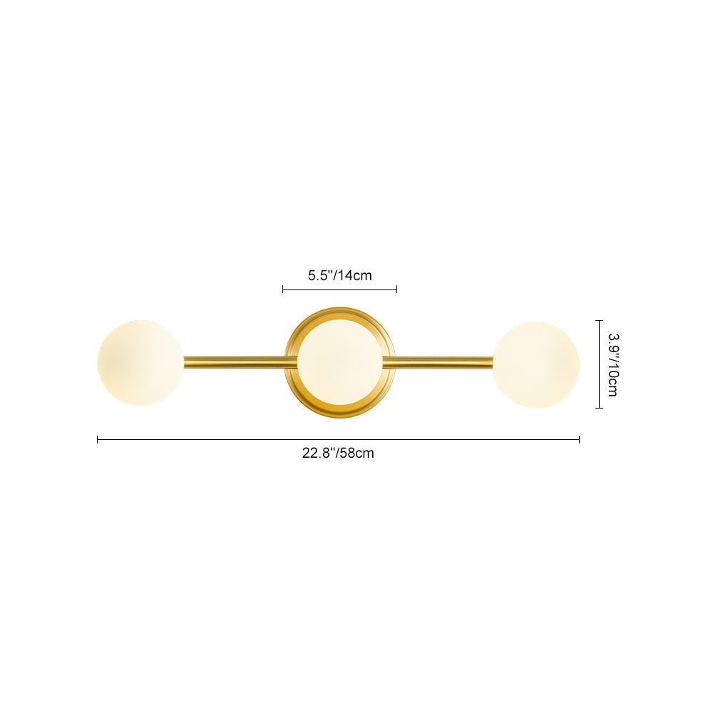 Brass Linear Opal Glass Globe Semi Flush Mount Vanity Light