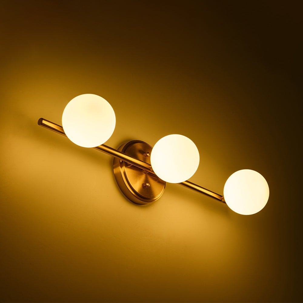 Brass Linear Opal Glass Globe Semi Flush Mount Vanity Light