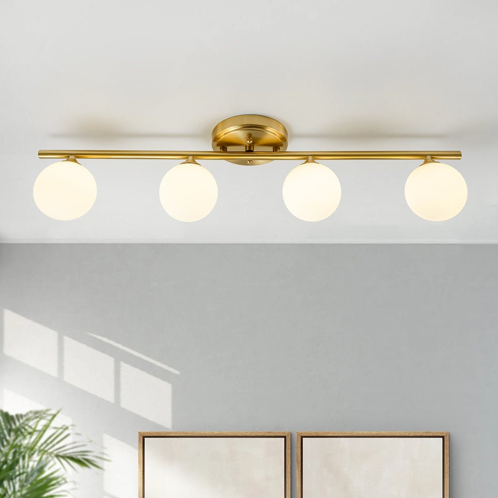 Brass Linear Opal Glass Globe Semi Flush Mount Vanity Light