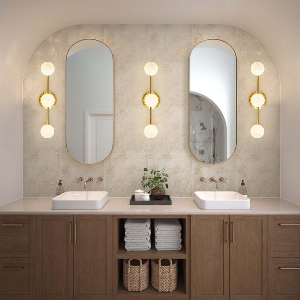 Brass Linear Opal Glass Globe Semi Flush Mount Vanity Light