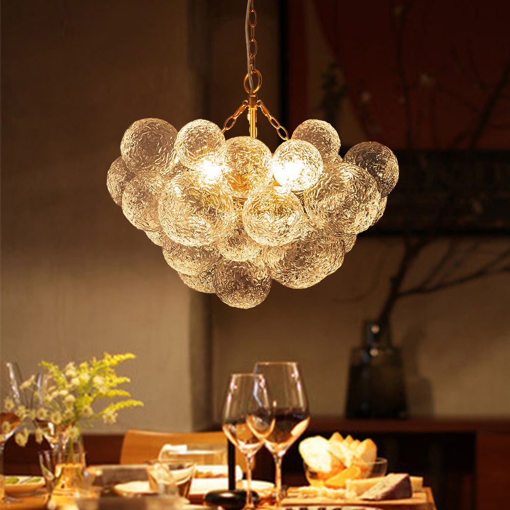 Brass Luxe Cluster Rippled Glass Globe Bubble Chandelier