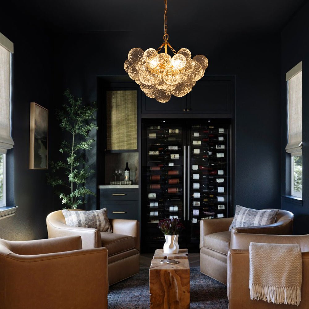 Brass Luxe Cluster Rippled Glass Globe Bubble Chandelier