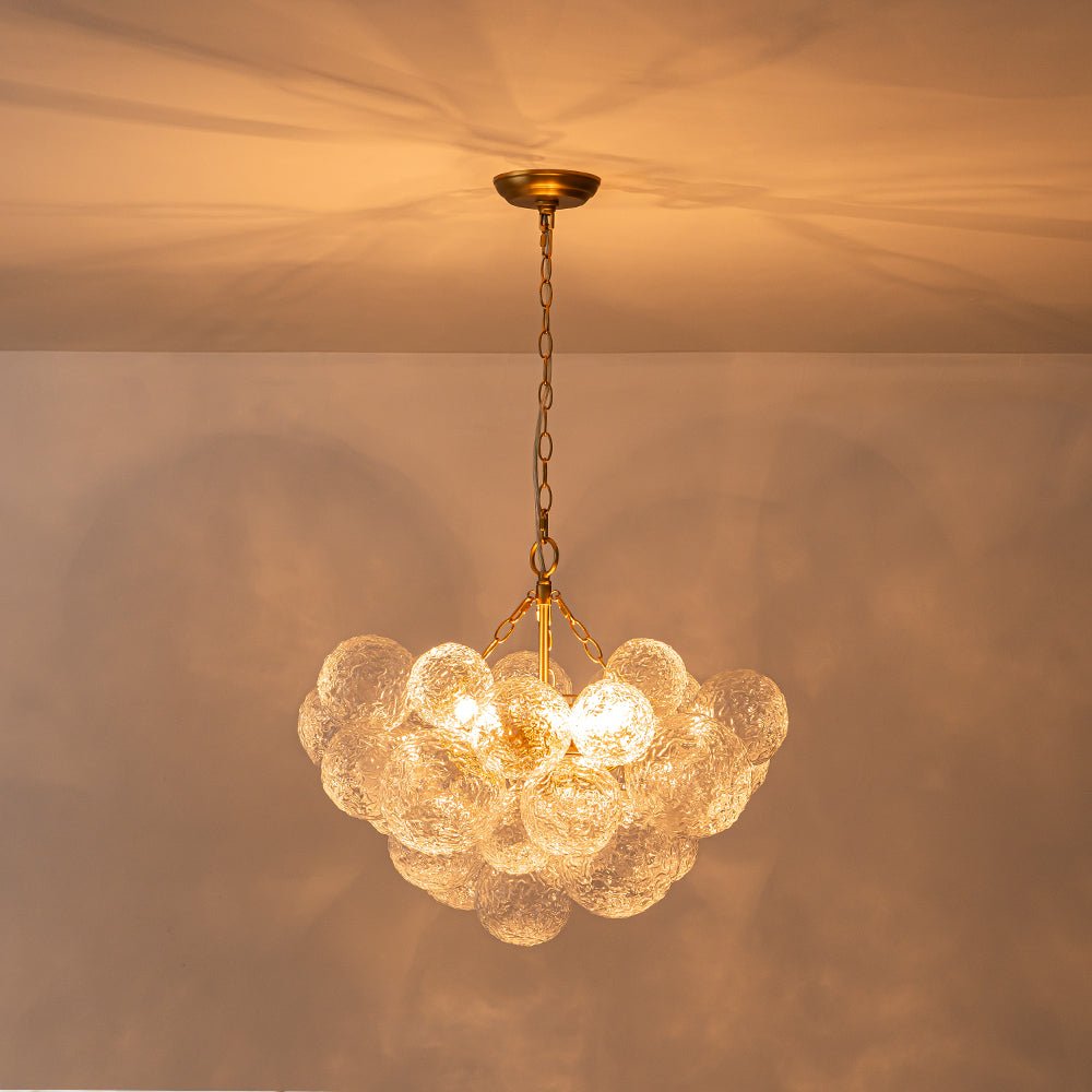 Brass Luxe Cluster Rippled Glass Globe Bubble Chandelier