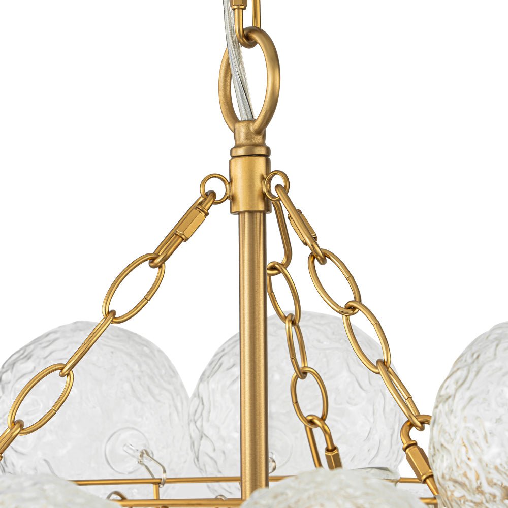 Brass Luxe Cluster Rippled Glass Globe Bubble Chandelier