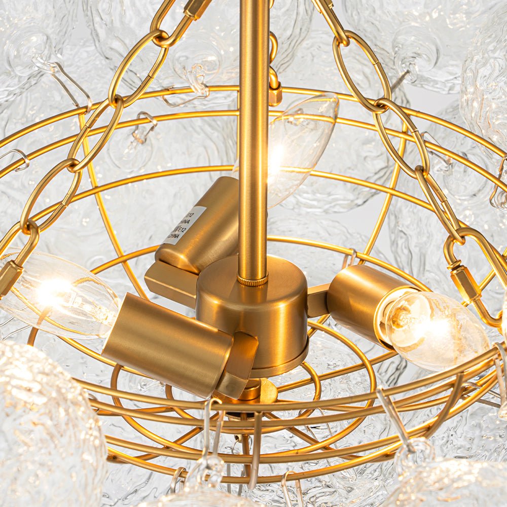 Brass Luxe Cluster Rippled Glass Globe Bubble Chandelier