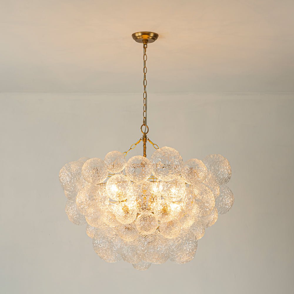 Brass Luxe Cluster Rippled Glass Globe Bubble Chandelier