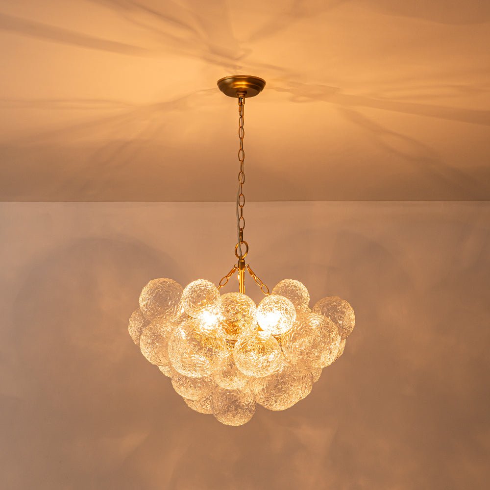 Brass Luxe Cluster Rippled Glass Globe Bubble Chandelier