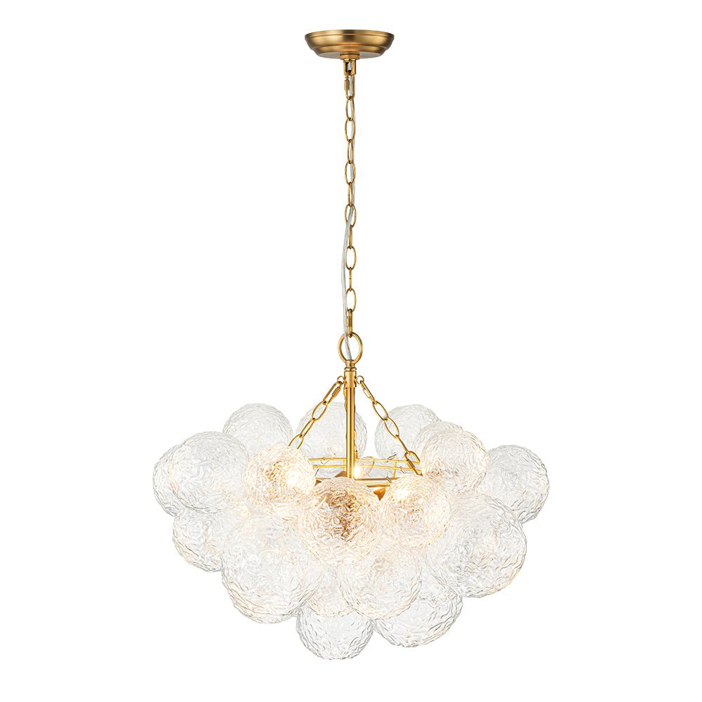 Brass Luxe Cluster Rippled Glass Globe Bubble Chandelier