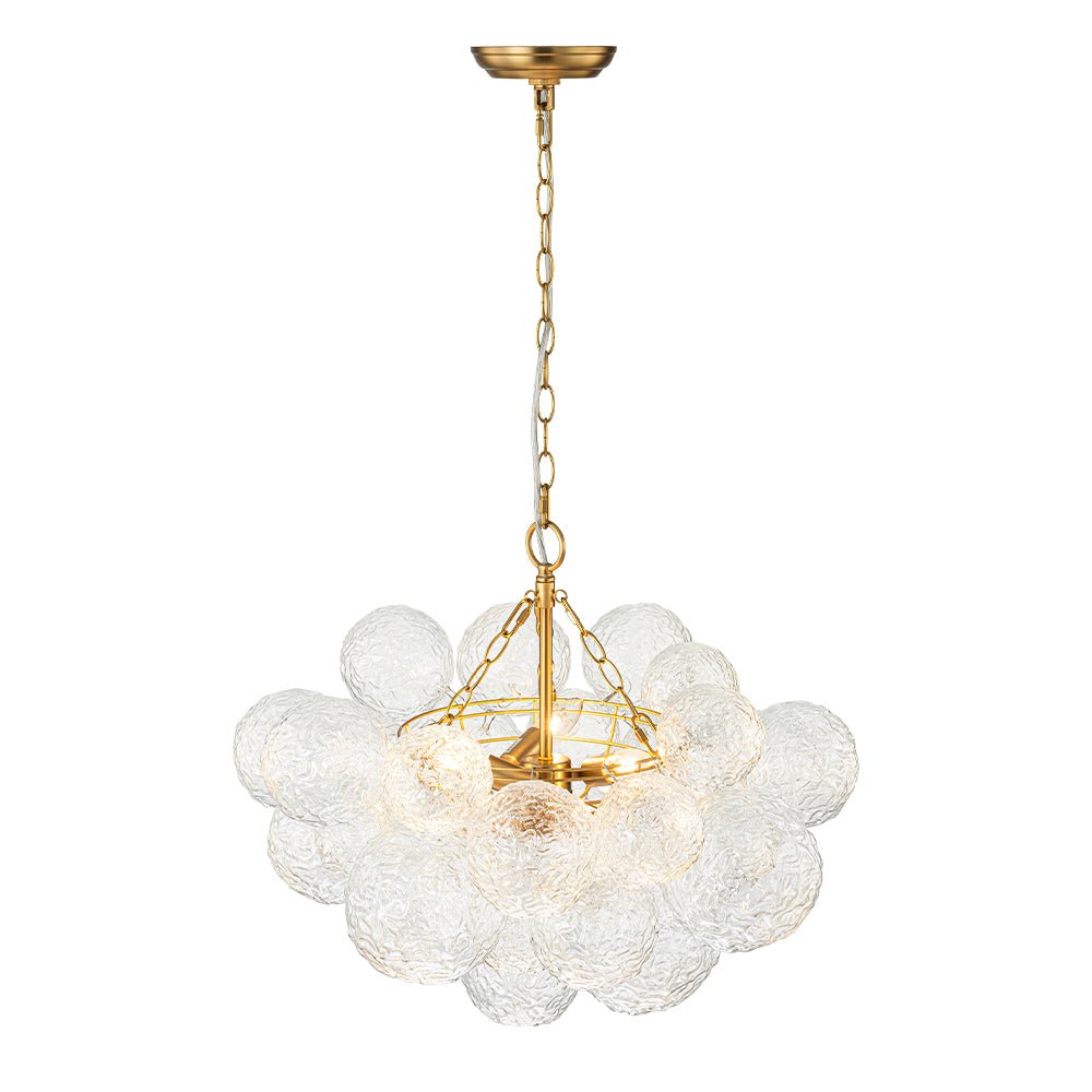 Brass Luxe Cluster Rippled Glass Globe Bubble Chandelier