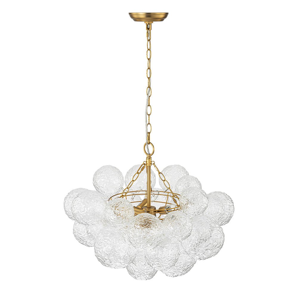 Brass Luxe Cluster Rippled Glass Globe Bubble Chandelier