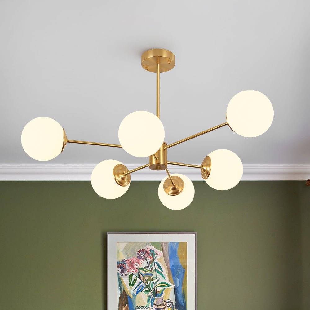 Brass Opal Glass Globe Tier Sputnik Chandelier