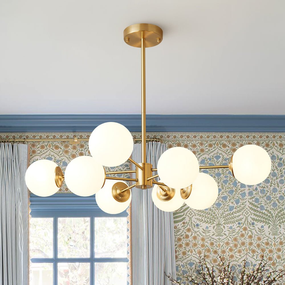 Brass Opal Glass Globe Tier Sputnik Chandelier