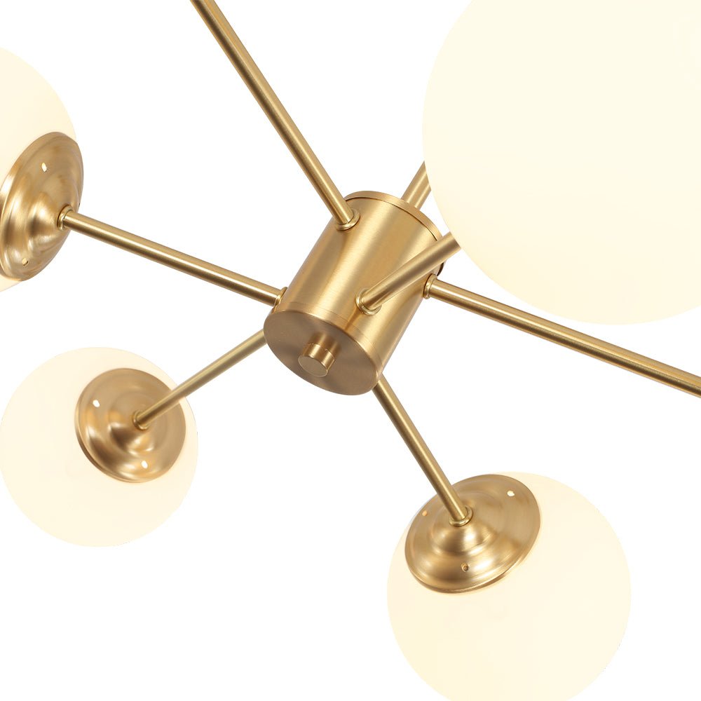Brass Opal Glass Globe Tier Sputnik Chandelier